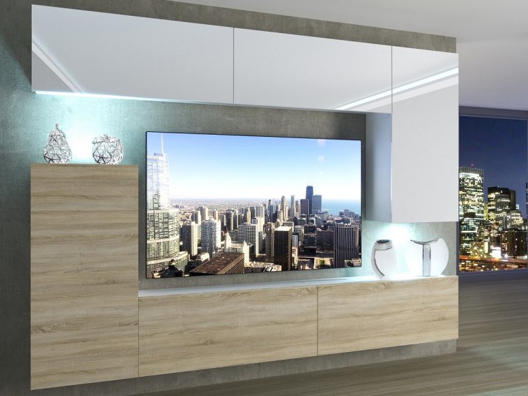 Meuble mural 250 cm Belini blanc brillant / chêne sonoma Imperium 8 Fabricant IMP 8/5/W/WDS/0/0