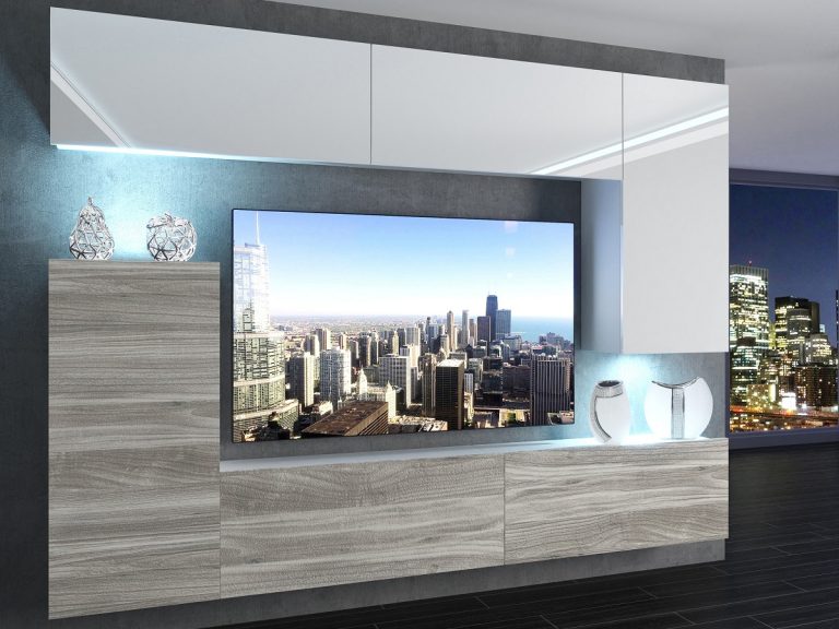 Meuble mural 250 cm Belini blanc brillant / gris anthracite Glamour Wood Imperium 8 Fabricant IMP 8/5/W/WGW1/0/0