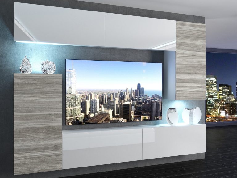 Meuble mural 250 cm Belini blanc brillant / gris anthracite Glamour Wood Imperium 8 Fabricant IMP 8/5/W/WGW1GW1W/0/0