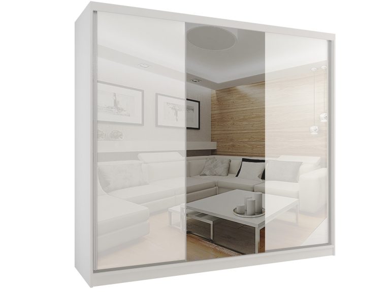 Armoire coulissante 232 cm avec miroir blanc brillant Fabricant BM SZP4/2/W/WI/2W1L/HI