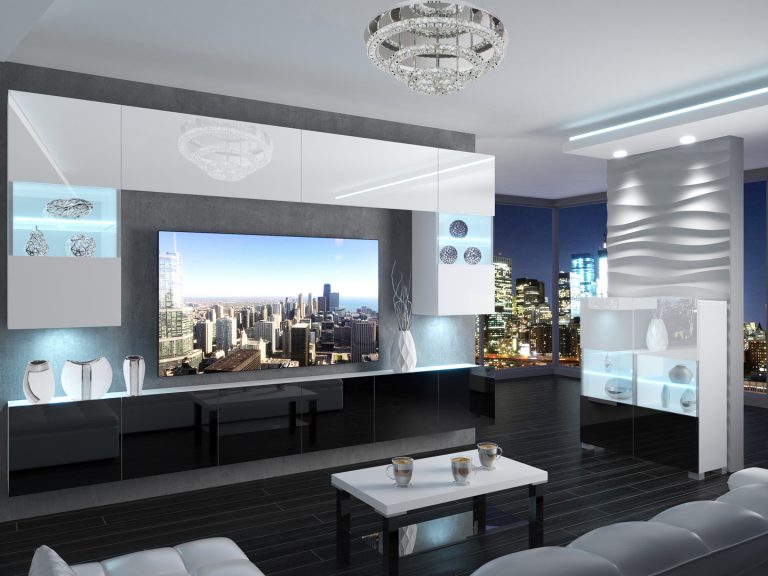 Meuble mural 300 cm Belini blanc brillant / noir brillant Imperium 1 Fabricant IMP 1/5/W/WB/0/0