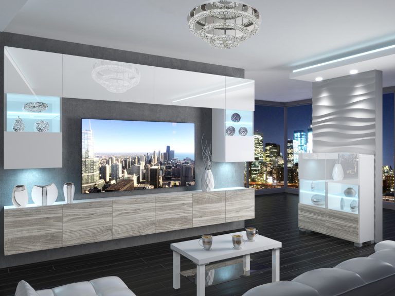 Meuble mural 300 cm Belini blanc brillant / gris anthracite Glamour Wood Imperium 1 Fabricant IMP 1/5/W/WGW1/0/0