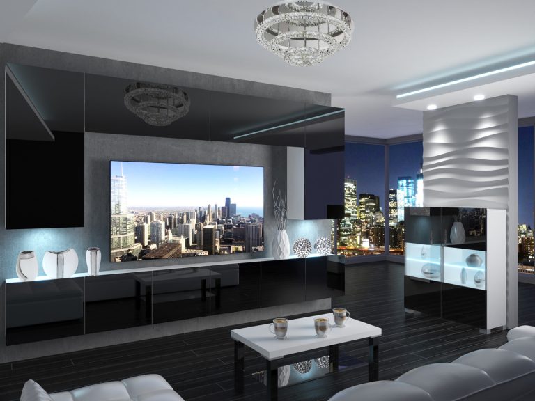 Meuble mural 300 cm Belini noir brillant Imperium 2 Fabricant IMP 2/5/W/B/0/0