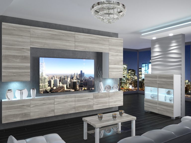 Meuble mural 300 cm Belini gris anthracite Glamour Wood Imperium 2 Fabricant IMP 2/5/W/GW1/0/0