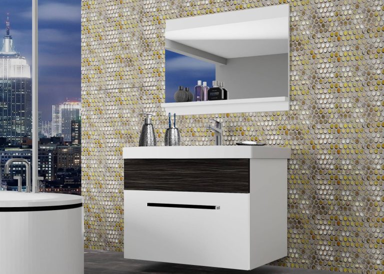 Meuble de salle de bain Belini blanc mat / ébène royal + lavabo + miroir Fabricant ROD M 1/0/W/WHK/0/ZW
