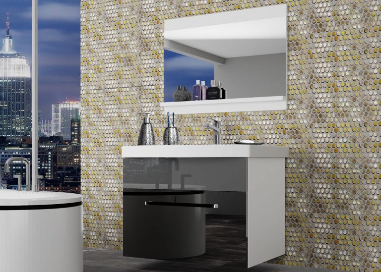 Meubles de salle de bain Belini noir brillant / gris brillant + lavabo + miroir Fabricant ROD P 1/0/W/BS/0/ZW
