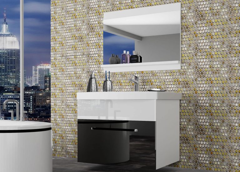 Meubles de salle de bain Belini noir brillant / blanc brillant + lavabo + miroir Fabricant ROD P 1/0/W/BW/0/ZW
