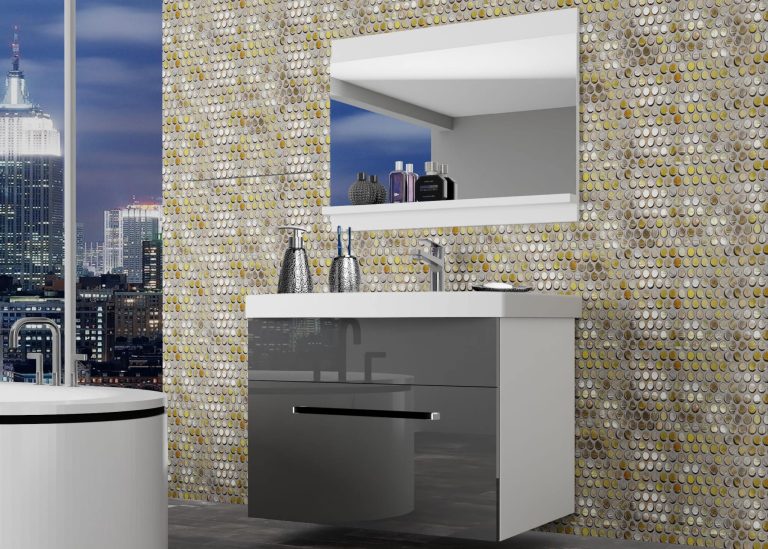 Meuble de salle de bain Belini gris brillant + lavabo + miroir Fabricant ROD P 1/0/W/S/0/ZW
