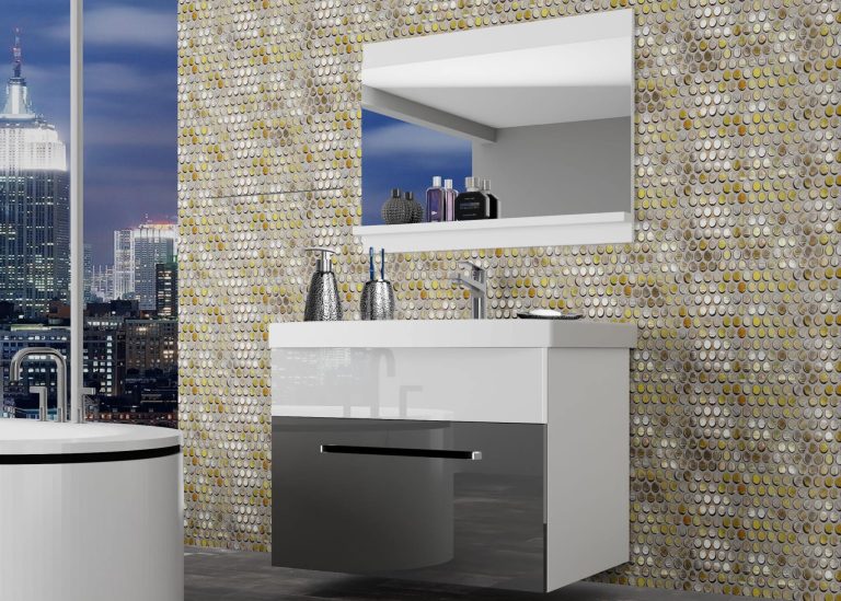 Meubles de salle de bain Belini gris brillant / blanc brillant + lavabo + miroir Fabricant ROD P 1/0/W/SW/0/ZW
