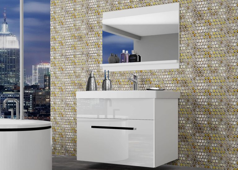 Meuble de salle de bain Belini blanc brillant + lavabo + miroir Fabricant ROD P 1/0/W/W/0/ZW
