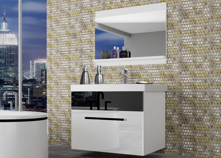 Meubles de salle de bain Belini blanc brillant / noir brillant + lavabo + miroir Fabricant ROD P 1/0/W/WB/0/ZW
