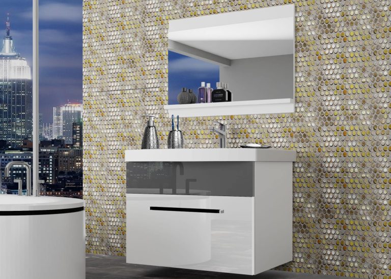 Meubles de salle de bain Belini blanc brillant / gris brillant + lavabo + miroir Fabricant ROD P 1/0/W/WS/0/ZW
