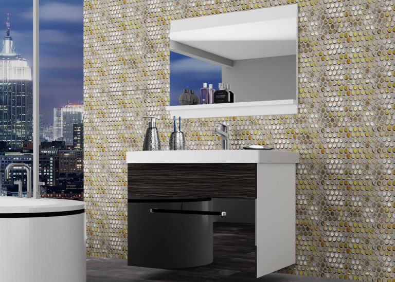 Meuble de salle de bain Belini noir brillant / ébène royal + lavabo + miroir Fabricant ROD PM 1/0/W/BHK/0/ZW
