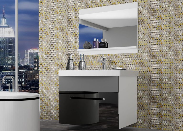 Meuble de salle de bain Belini noir brillant / gris mat + lavabo + miroir Fabricant ROD PM 1/0/W/BSR/0/ZW
