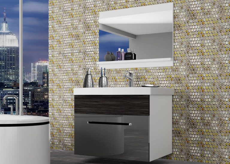 Meuble de salle de bain Belini gris brillant / ébène royal + lavabo + miroir Fabricant ROD PM 1/0/W/SHK/0/ZW
