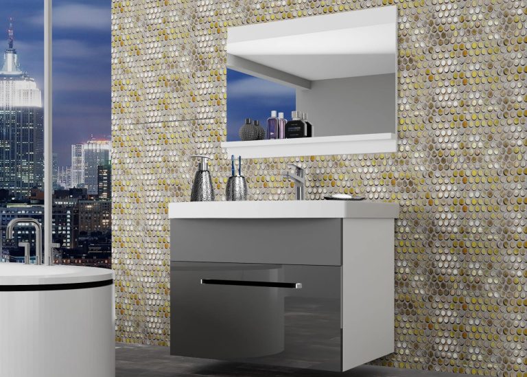 Meuble de salle de bain Belini gris brillant / gris mat + lavabo + miroir Fabricant ROD PM 1/0/W/SSR0/ZW
