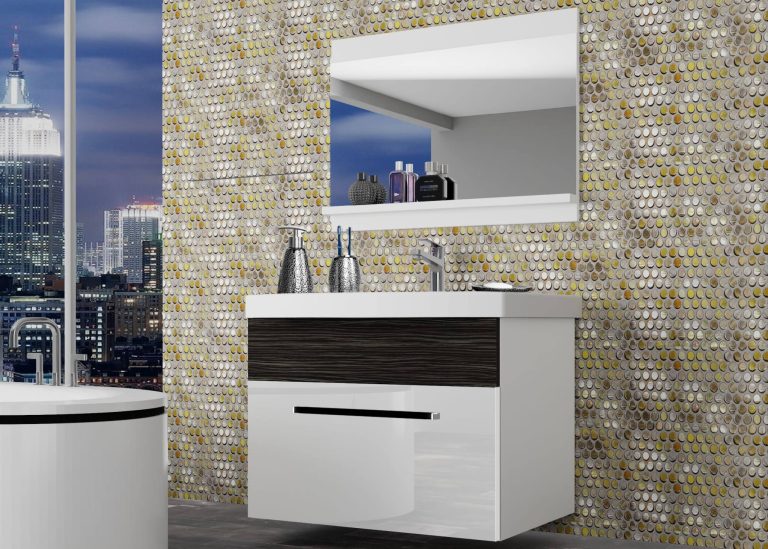 Meuble de salle de bain Belini blanc brillant / ébène royal + lavabo + miroir Fabricant ROD PM 1/0/W/WHK/0/ZW
