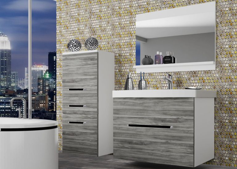 Meuble de salle de bain Belini gris anthracite Glamour Wood + lavabo + miroir Fabricant ROD M 2/0/W/GW1/0/ZW