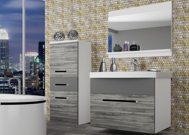 Meuble de salle de bain Belini gris anthracite Glamour Wood / gris mat + lavabo + miroir Fabricant ROD M 2/0/W/GW1SR/0/ZW