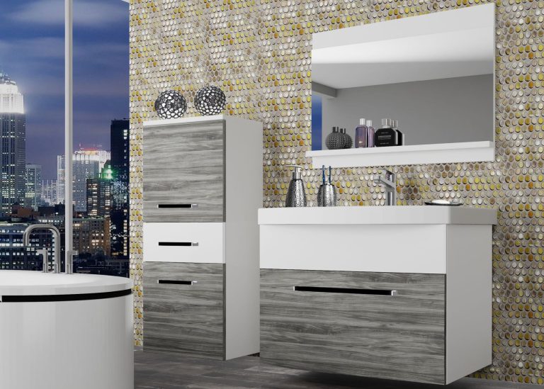 Meuble de salle de bain Belini gris anthracite Glamour Wood / blanc mat + lavabo + miroir Fabricant ROD M 2/0/W/GW1W/0/ZW