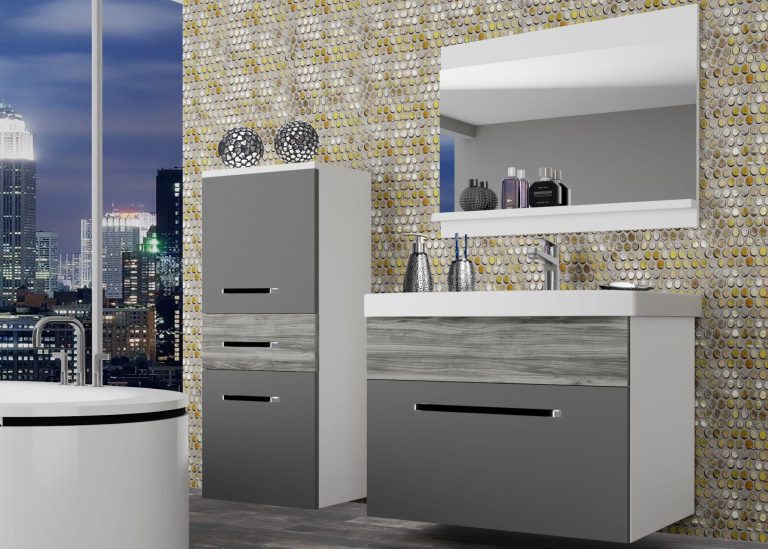 Meuble de salle de bain Belini gris mat / gris anthracite Glamour Wood + lavabo + miroir Fabricant ROD M 2/0/W/SRGW1/0/ZW