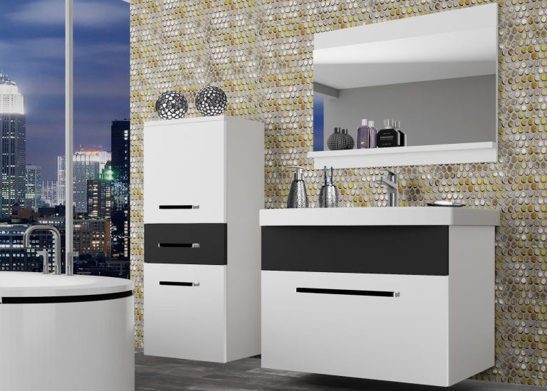 Meuble de salle de bain Belini blanc mat / noir mat + lavabo + miroir Fabricant ROD M 2/0/W/WB/0/ZW