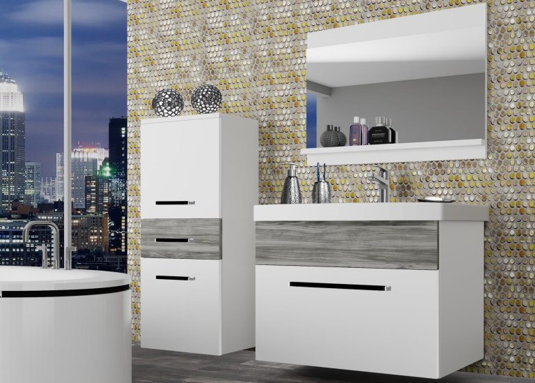 Meuble de salle de bain Belini gris anthracite Glamour Wood / blanc mat + lavabo + miroir Fabricant ROD M 2/0/W/WGW1/0/ZW
