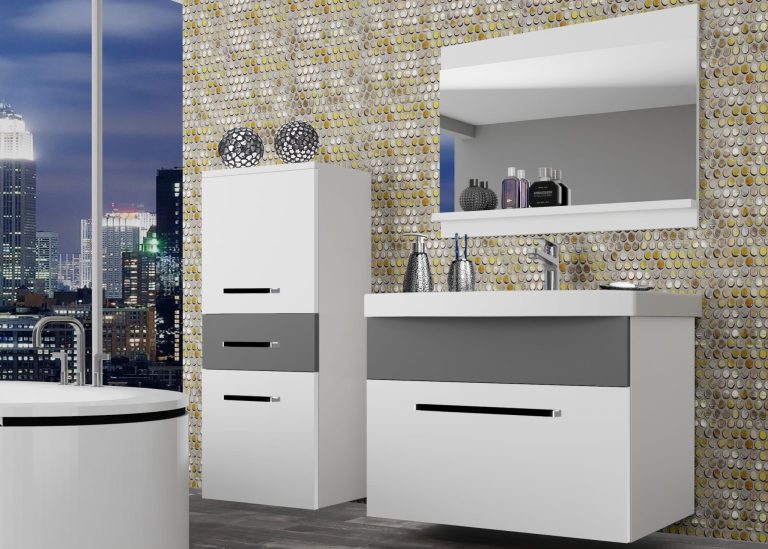 Meuble de salle de bain Belini blanc mat / gris mat + lavabo + miroir Fabricant ROD M 2/0/W/WSR/0/ZW