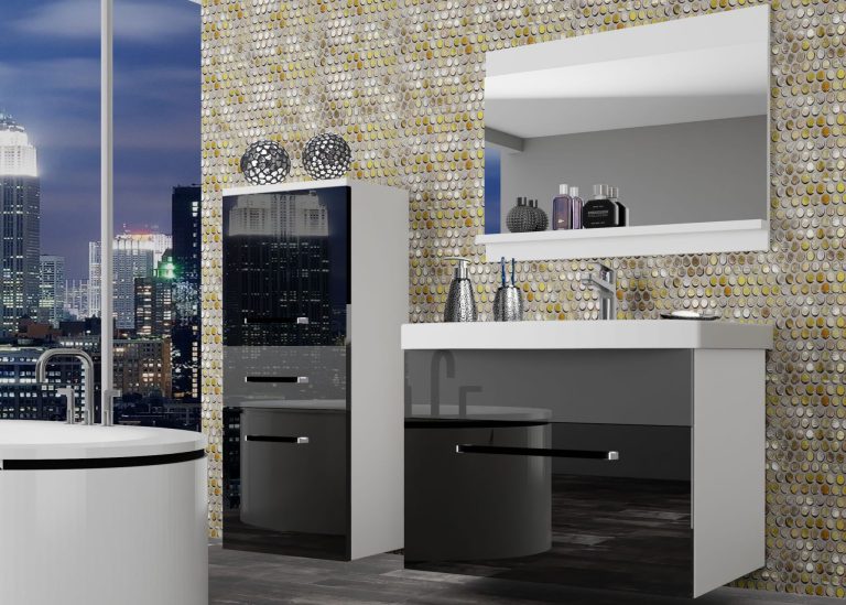 Meubles de salle de bain Belini noir brillant / gris brillant + lavabo + miroir Fabricant ROD P 2/0/W/BS/0/ZW