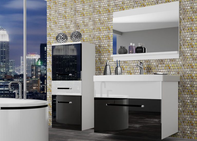 Meubles de salle de bain Belini noir brillant / blanc brillant + lavabo + miroir Fabricant ROD P 2/0/W/BW/0/ZW