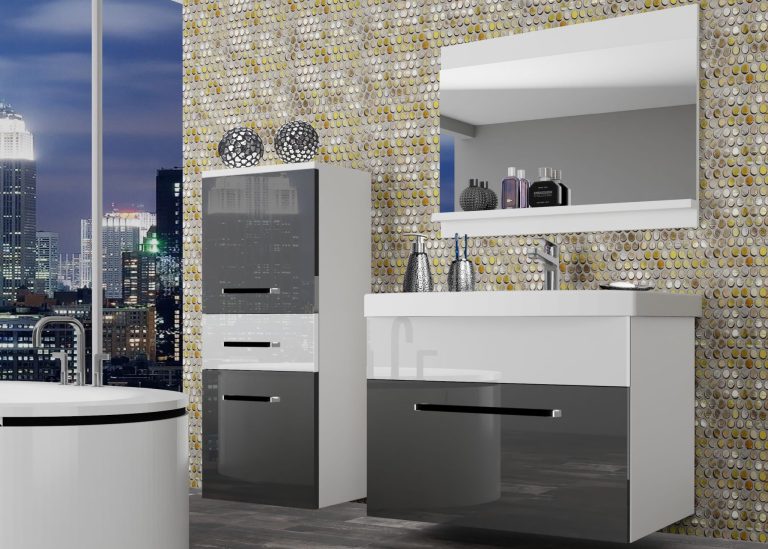 Meubles de salle de bain Belini gris brillant / blanc brillant + lavabo + miroir Fabricant ROD P 2/0/W/SW/0/ZW