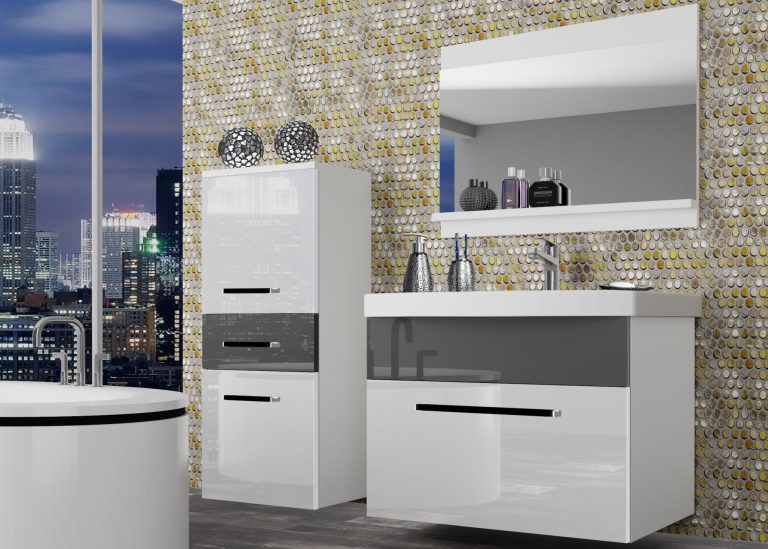 Meubles de salle de bain Belini blanc brillant / gris brillant + lavabo + miroir Fabricant ROD P 2/0/W/WS/0/ZW