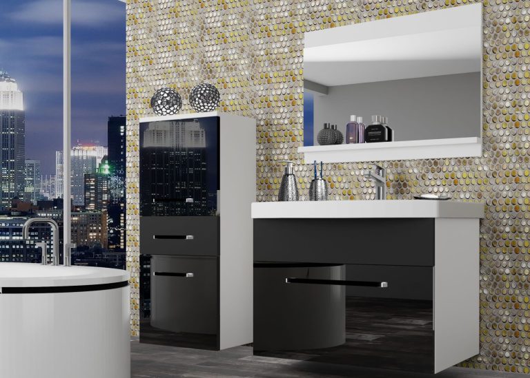 Meuble de salle de bain Belini noir brillant / noir mat + lavabo + miroir Fabricant ROD PM 2/0/W/BB/0/ZW