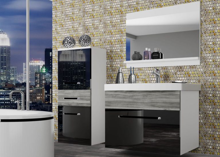 Meuble de salle de bain Belini noir brillant / gris anthracite Glamour Wood + lavabo + miroir Fabricant ROD PM 2/0/W/BGW1/0/ZW