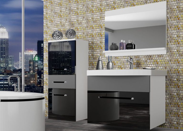 Meuble de salle de bain Belini noir brillant / gris mat + lavabo + miroir Fabricant ROD PM 2/0/W/BSR/0/ZW