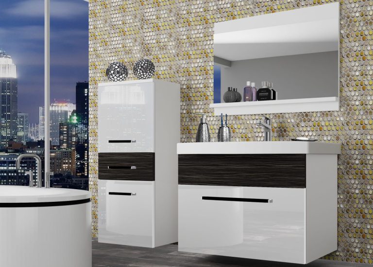 Meuble de salle de bain Belini blanc brillant / ébène royal + lavabo + miroir Fabricant ROD PM 2/0/W/WHK/0/ZW