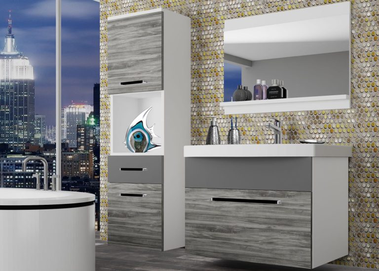 Meuble de salle de bain Belini gris anthracite Glamour Wood / gris mat + lavabo + miroir Fabricant ROD M 3/0/W/GW1SR/0/ZW