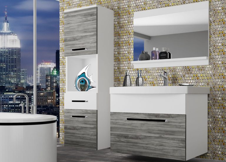 Meuble de salle de bain Belini gris anthracite Glamour Wood / blanc mat + lavabo + miroir Fabricant ROD M 3/0/W/GW1W/0/ZW