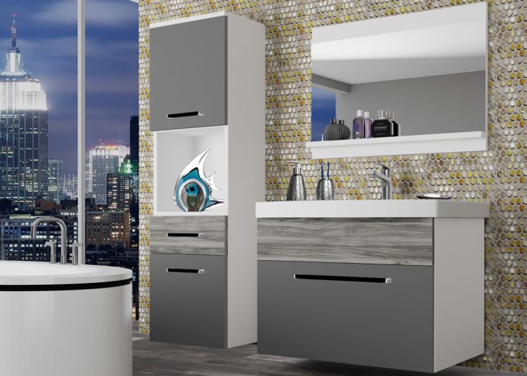 Meuble de salle de bain Belini gris mat / gris anthracite Glamour Wood + lavabo + miroir Fabricant ROD M 3/0/W/SRGW1/0/ZW