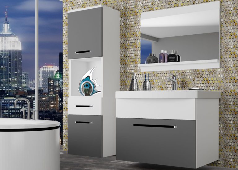 Meuble de salle de bain Belini gris mat / blanc mat + lavabo + miroir Fabricant ROD M 3/0/W/SRW/0/ZW