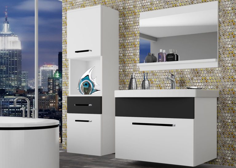 Meuble de salle de bain Belini blanc mat / noir mat + lavabo + miroir Fabricant ROD M 3/0/W/WB/0/ZW