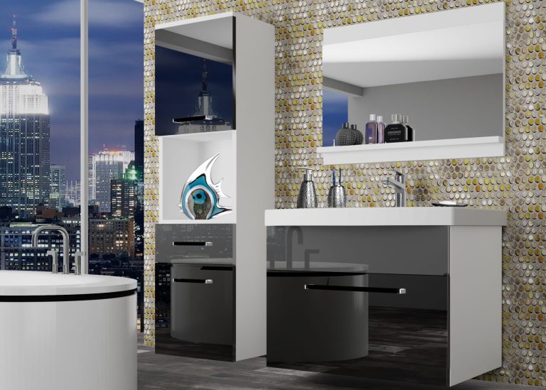 Meubles de salle de bain Belini noir brillant / gris brillant + lavabo + miroir Fabricant ROD P 3/0/W/BS/0/ZW