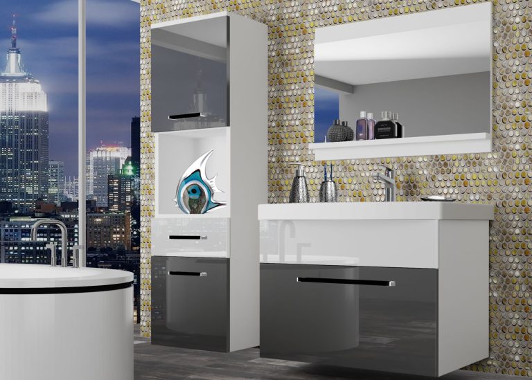 Meubles de salle de bain Belini gris brillant / blanc brillant + lavabo + miroir Fabricant ROD P 3/0/W/SW/0/ZW