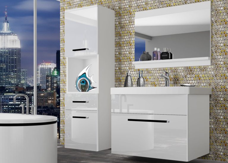 Meuble de salle de bain Belini blanc brillant + lavabo + miroir Fabricant ROD P 3/0/W/W/0/ZW