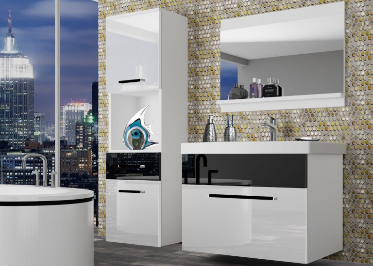 Meubles de salle de bain Belini blanc brillant / noir brillant + lavabo + miroir Fabricant ROD P 3/0/W/WB/0/ZW