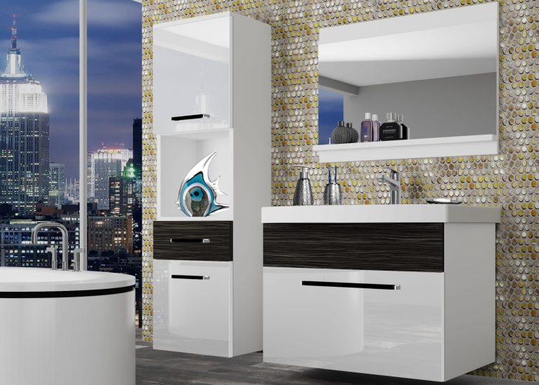 Meuble de salle de bain Belini blanc brillant / ébène royal + lavabo + miroir Fabricant ROD PM 3/0/W/WHK/0/ZW