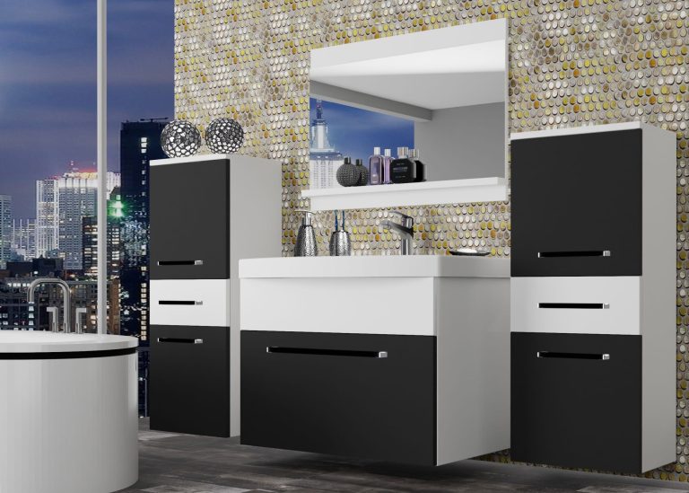 Meuble de salle de bain Belini noir mat / blanc mat + lavabo + miroir Fabricant ROD M 4/0/W/BW/0/ZW