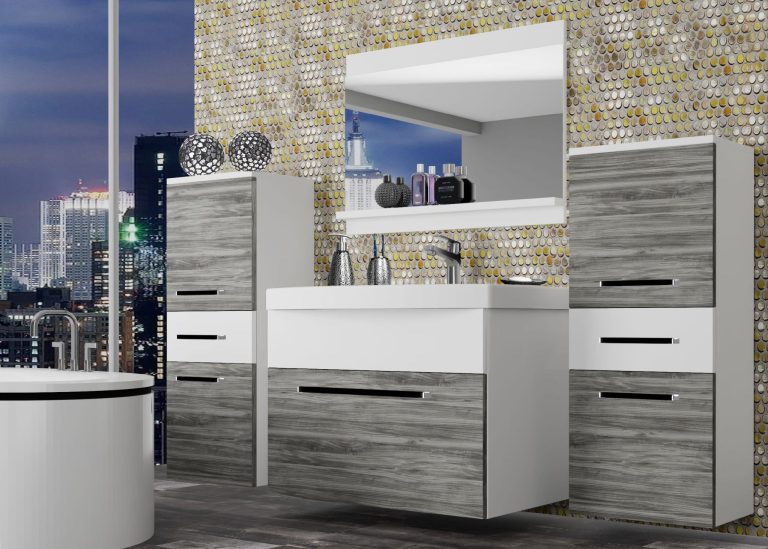 Meuble de salle de bain Belini gris anthracite Glamour Wood / blanc mat + lavabo + miroir Fabricant ROD M 4/0/W/GW1W/0/ZW