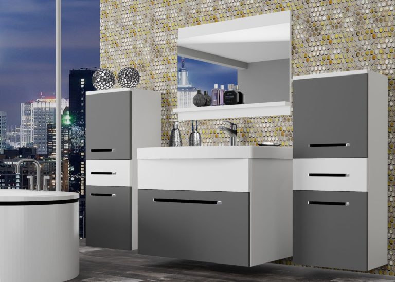 Meuble de salle de bain Belini gris mat / blanc mat + lavabo + miroir Fabricant ROD M 4/0/W/SRW/0/ZW