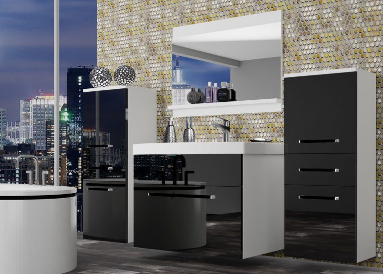 Meuble de salle de bain Belini noir brillant + lavabo + miroir Fabricant ROD P 4/0/W/B/0/ZW